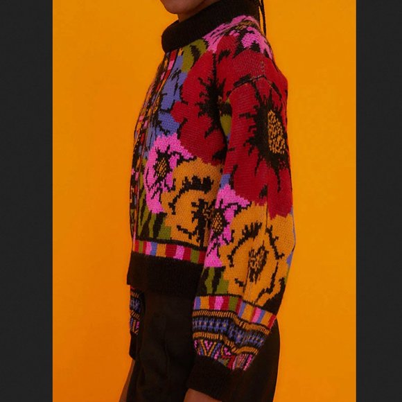 NWT! FARM RIO Mixed Scarves Black Sweater M - Picture 3 of 16
